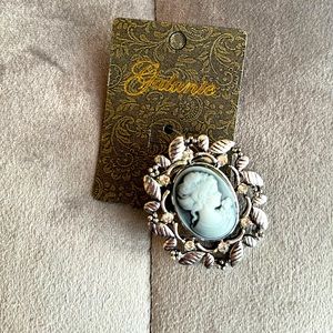 NEW Vintage Inspired Grey Brooch in Aged Silver Tone Metal
